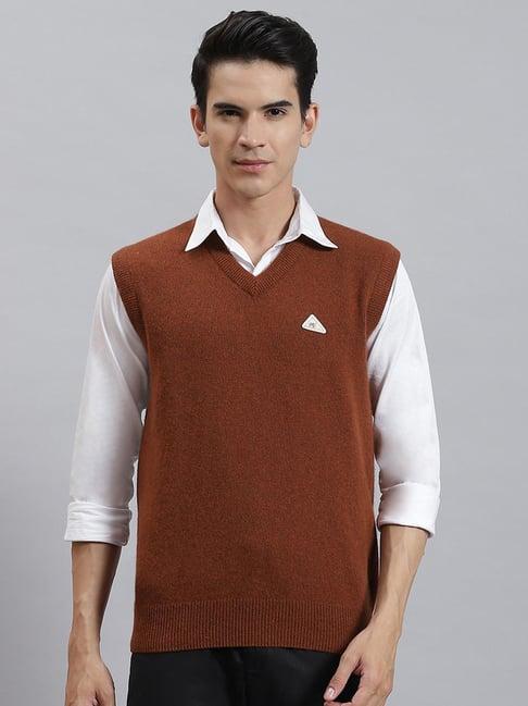 monte carlo rust wool blend regular fit solid sweater