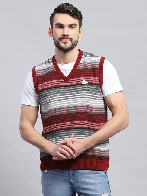 monte carlo red wool blend regular fit striped sweater