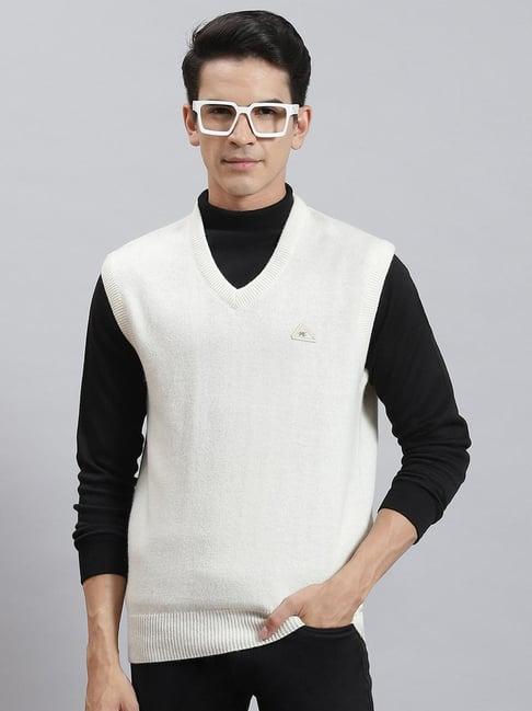 monte carlo off white wool blend regular fit solid sweater