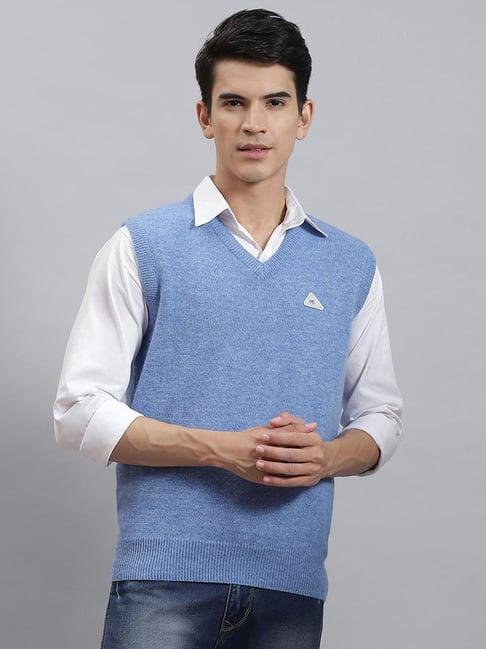 monte carlo blue wool blend regular fit solid sweater