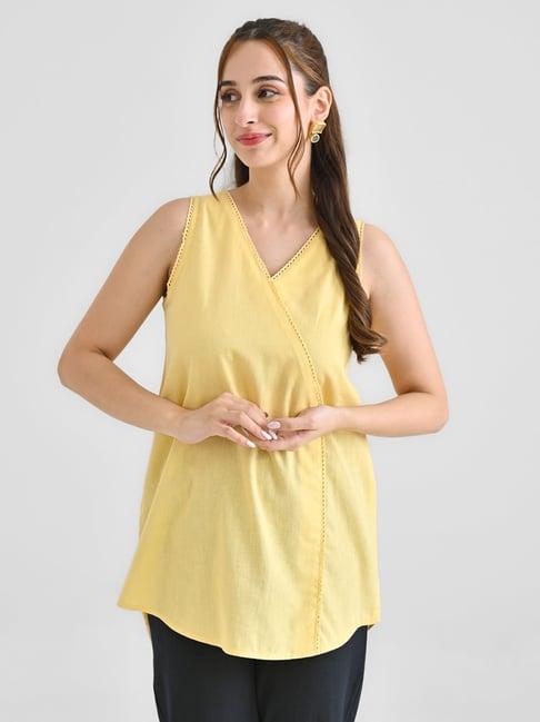 rustorange light yellow cotton a line short kurti