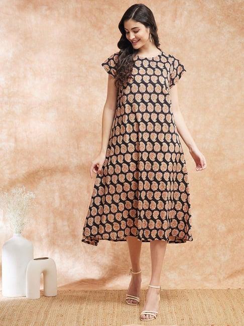 inweave black paisley pattern a-line dress