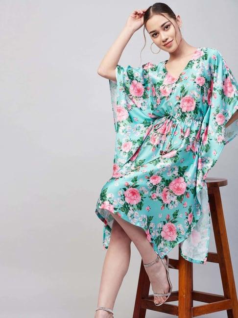 inweave sky blue floral print kaftan