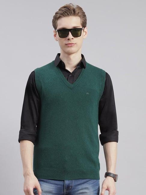 monte carlo green wool blend regular fit solid sweater