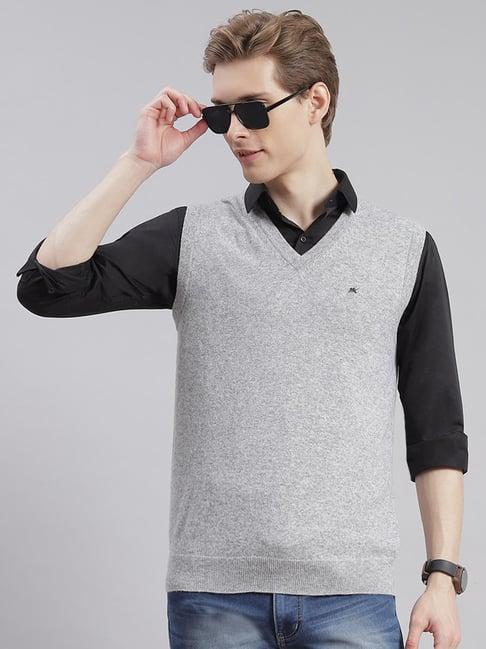 monte carlo grey wool blend regular fit solid sweater