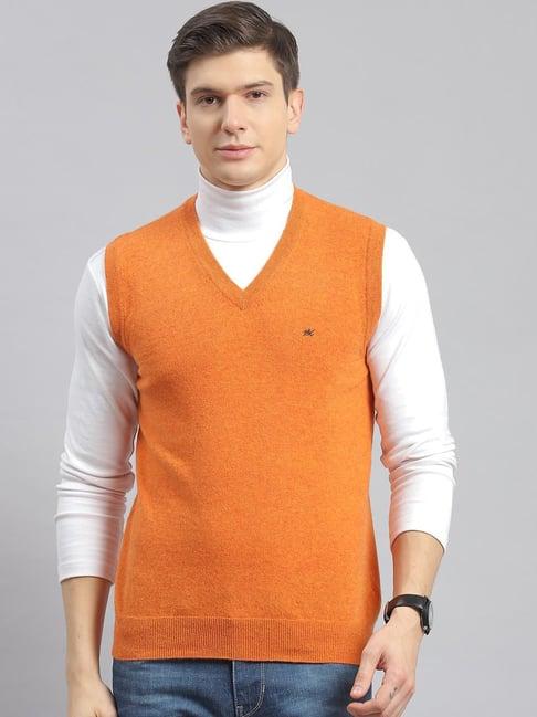 monte carlo orange wool blend regular fit solid sweater