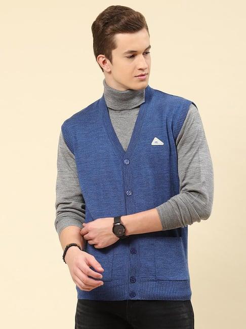 monte carlo blue wool blend regular fit solid cardigan