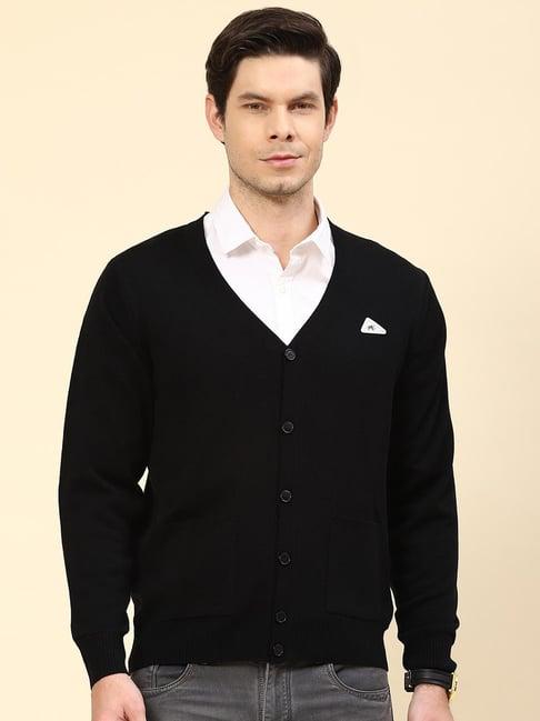 monte carlo black wool blend regular fit solid cardigan