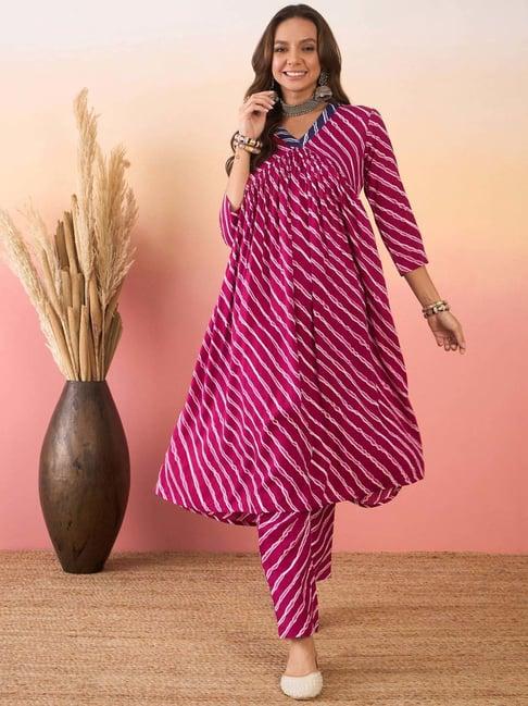 inweave purple striped kurta & pant set