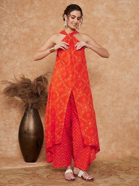 inweave orange printed kurta & pant set