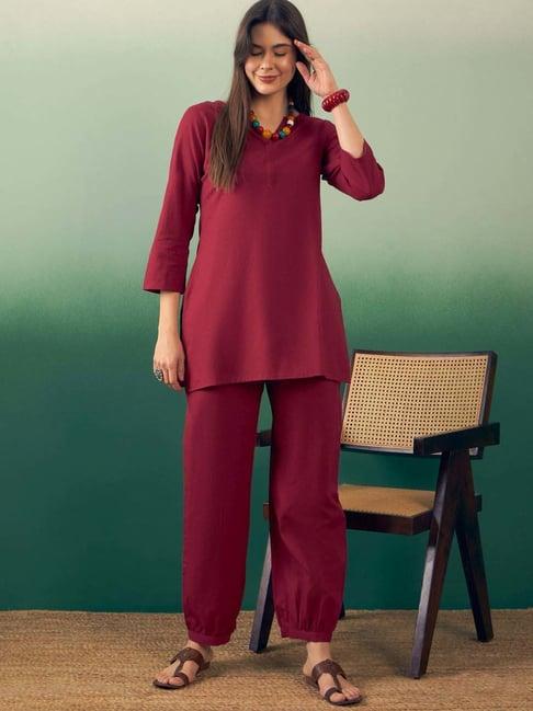 inweave maroon kurta & pant set