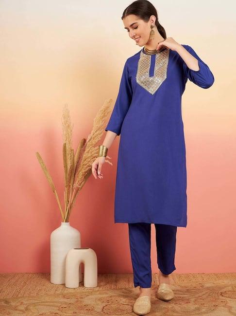 inweave blue embellished kurta & pant set