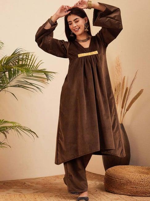 inweave brown kurta & pant set