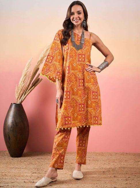 inweave yellow printed kurta & pant set