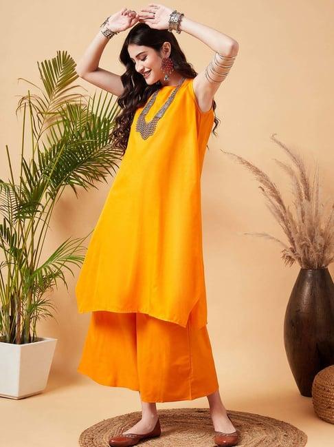 inweave orange kurta & palazzo set