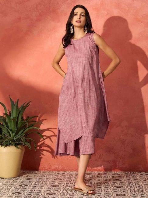 inweave purple textured pattern kurta & palazzo set