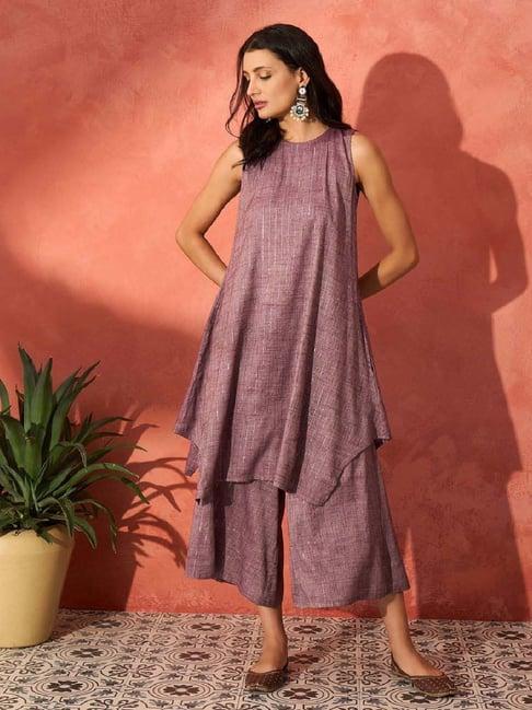 inweave purple textured pattern kurta & palazzo set