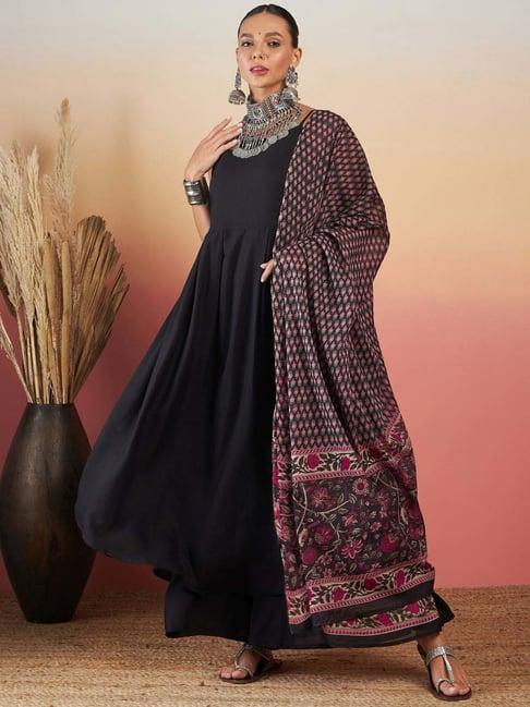 inweave black kurta & palazzo set with dupatta