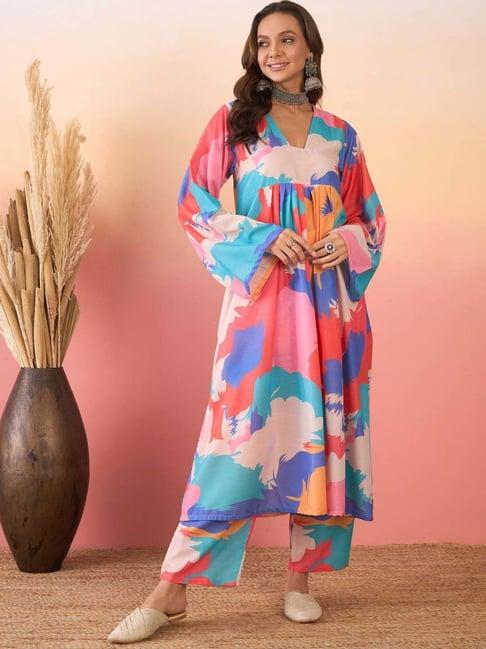 inweave multicolored printed kurta & pant set