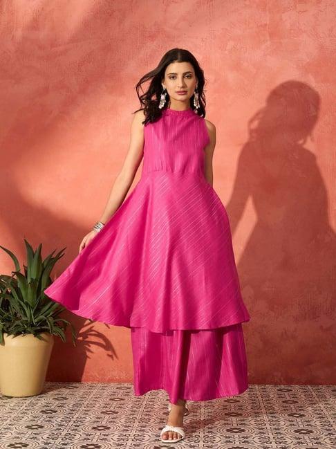 inweave pink striped kurta & palazzo set