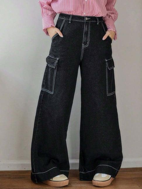 kotty black high rise wide leg jeans