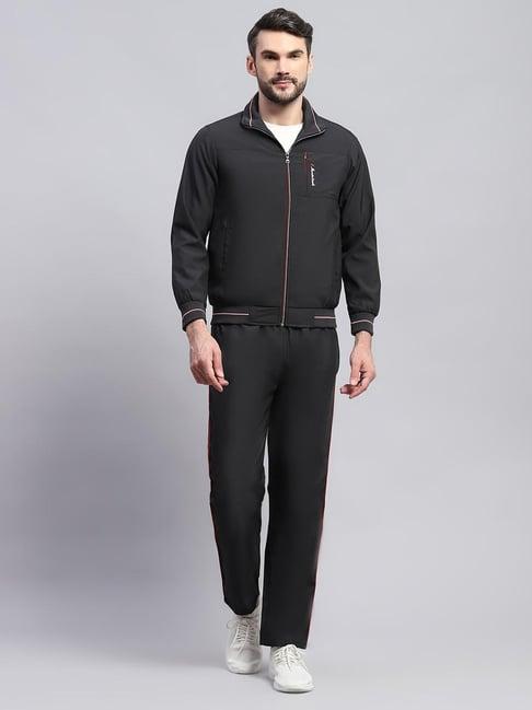 monte carlo black polyester regular fit solid tracksuit