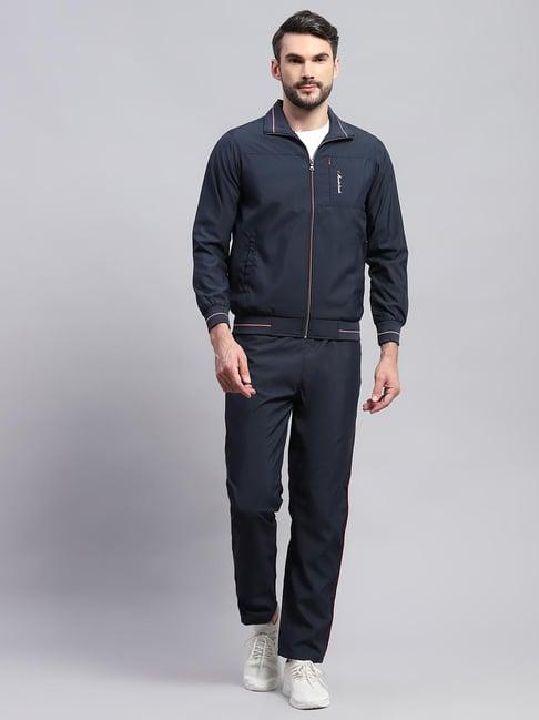 monte carlo navy blue polyester regular fit solid tracksuit