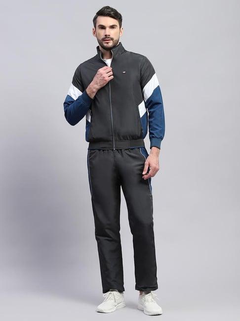 monte carlo grey cotton blend regular fit solid tracksuit