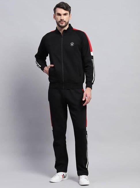 monte carlo black cotton blend regular fit solid tracksuit