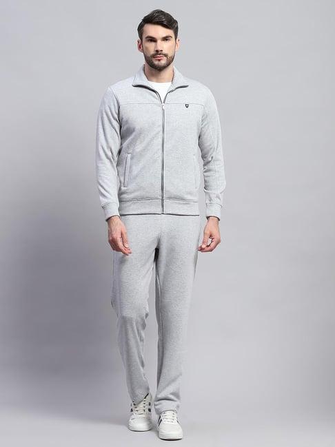 monte carlo grey cotton blend regular fit solid tracksuit