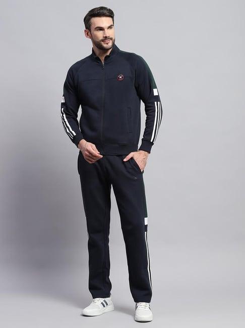 monte carlo navy blue cotton blend regular fit solid tracksuit