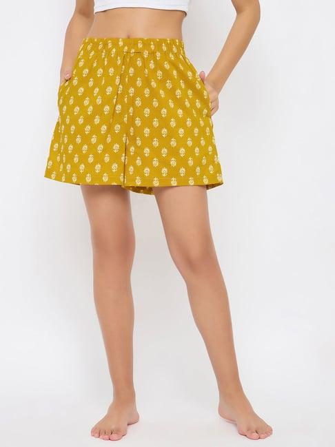 clovia yellow printed shorts