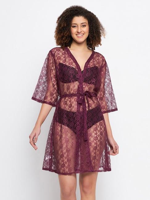 clovia purple lace robe