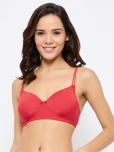 clovia red full coverage wireless striped t-shirt bra