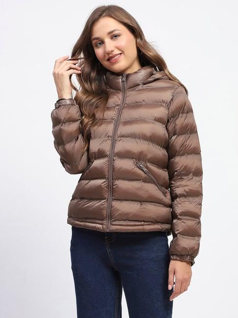 madame brown cotton regular fit puffer jacket