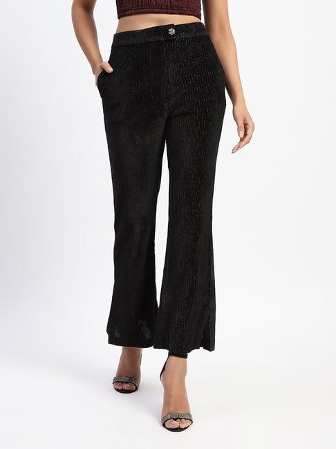 madame black textured mid rise trousers