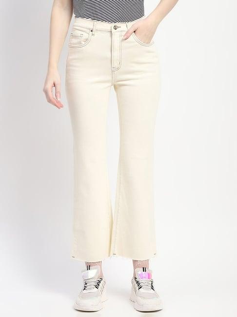 madame cream cotton relaxed fit mid rise jeans