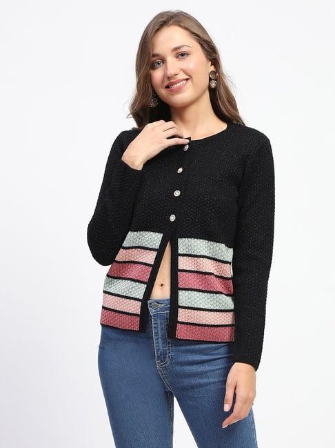 madame black textured cardigan