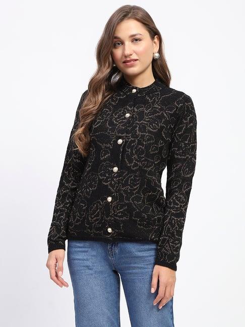 madame black floral print cardigan