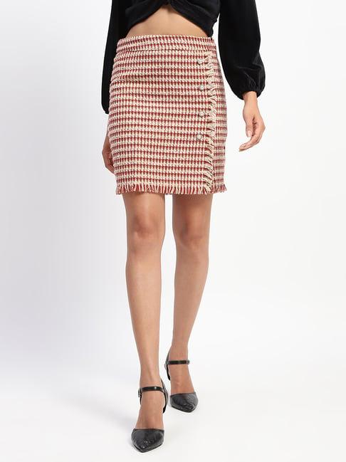 madame beige & rust cotton textured skirt