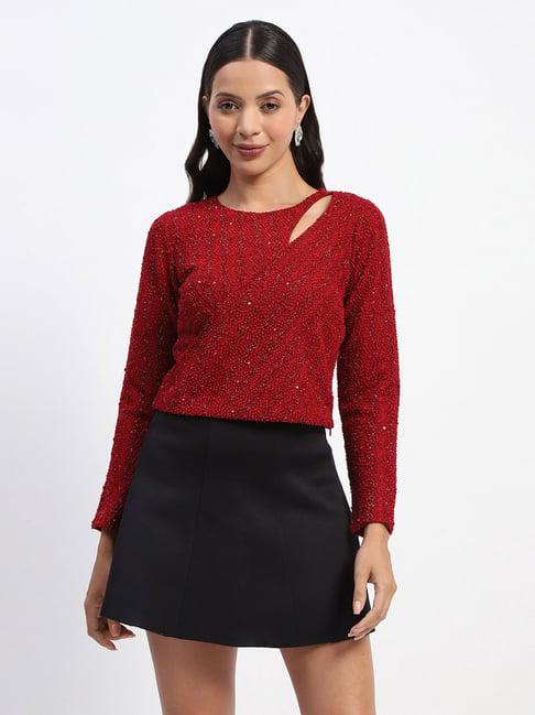 madame red textured top