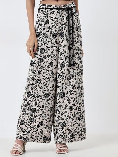 lov by westside beige floral patterned mid-rise palazzos