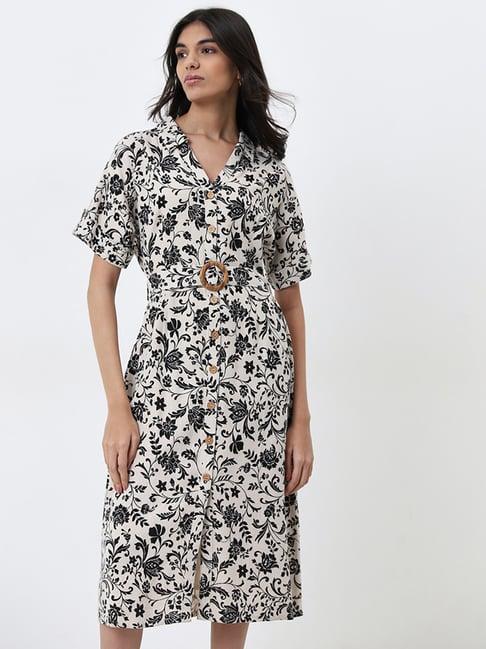 lov by westside beige floral design shirt dress