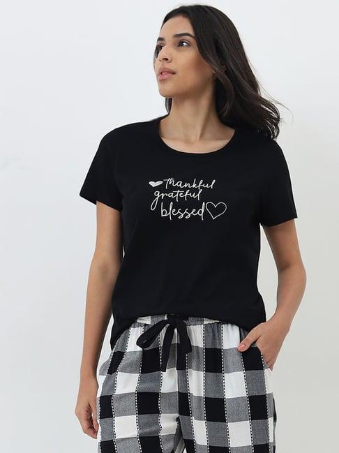 wunderlove by westside black text printed cotton t-shirt