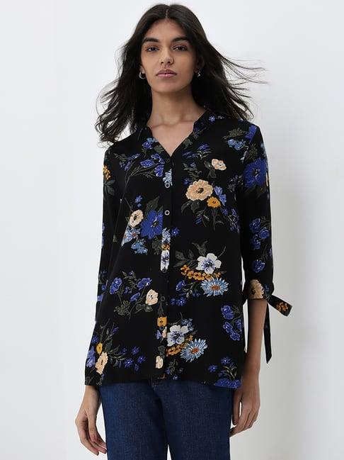 lov by westside black floral printed top