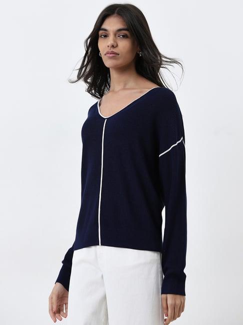 lov by westside navy knit-textured top