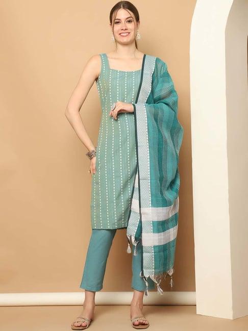 jompers blue woven pattern kurta pant set with dupatta