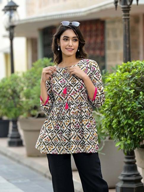 varanga white printed a line kurti