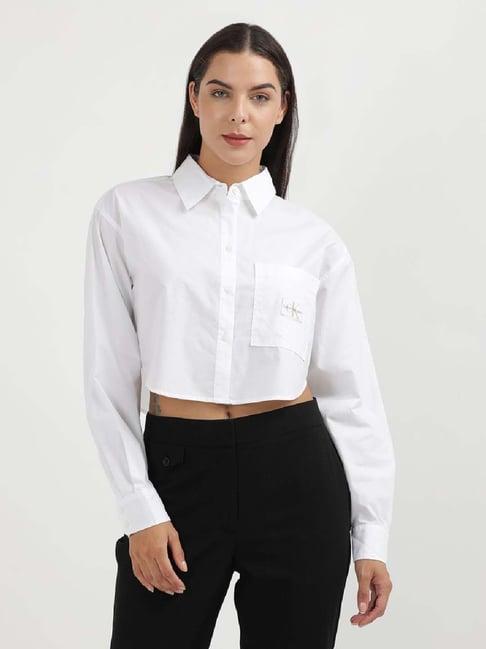 calvin klein white cotton crop shirt