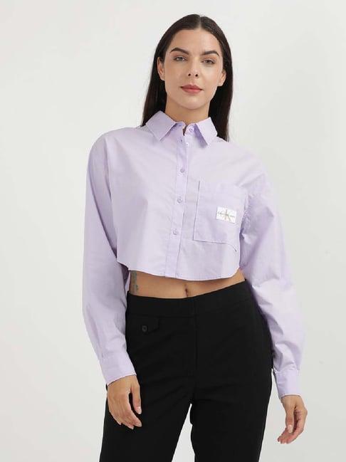 calvin klein purple cotton crop shirt